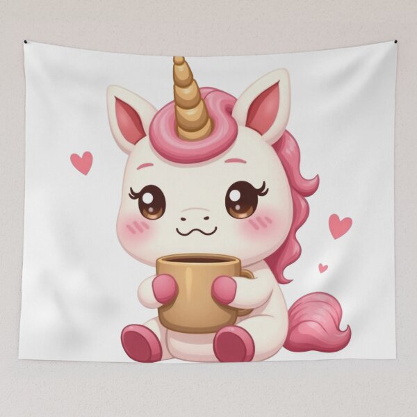 Item preview, Cute Kawaii Chibi Unicorn with Coffee – Adorable Pastel Fantasy Creature Sticker designed and sold by LindaHorny.