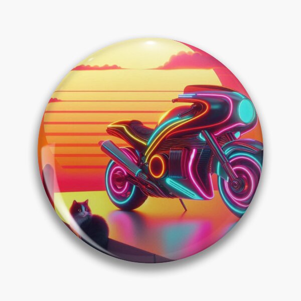 Item preview, Synthwave Motorcycle & Cat – Neon Sunset Fantasy Scene designed and sold by Dogandesighn.