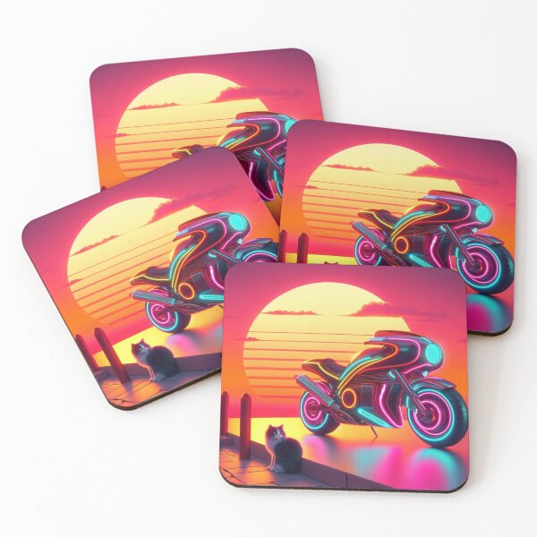 Item preview, Synthwave Motorcycle & Cat – Neon Sunset Fantasy Scene designed and sold by Dogandesighn.
