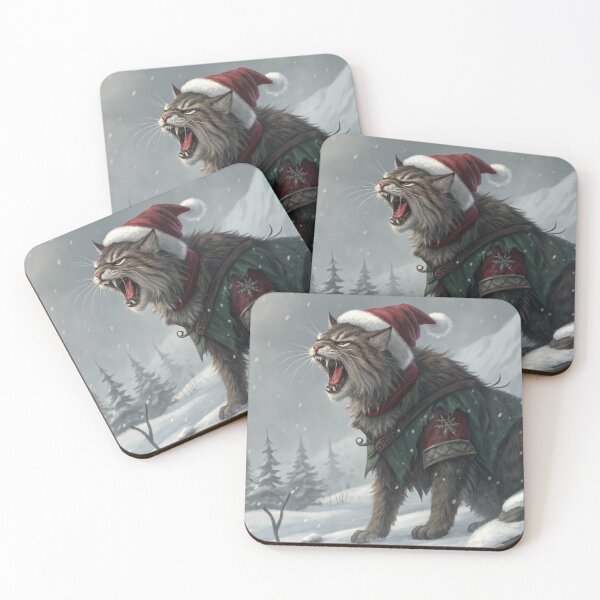Item preview, Jólakötturinn (Yule Cat) – Roaring and Meowing, Annoyed Expression with Santa Hat | Icelandic Christmas Folklore Digital Painting designed and sold by AIfolklore.