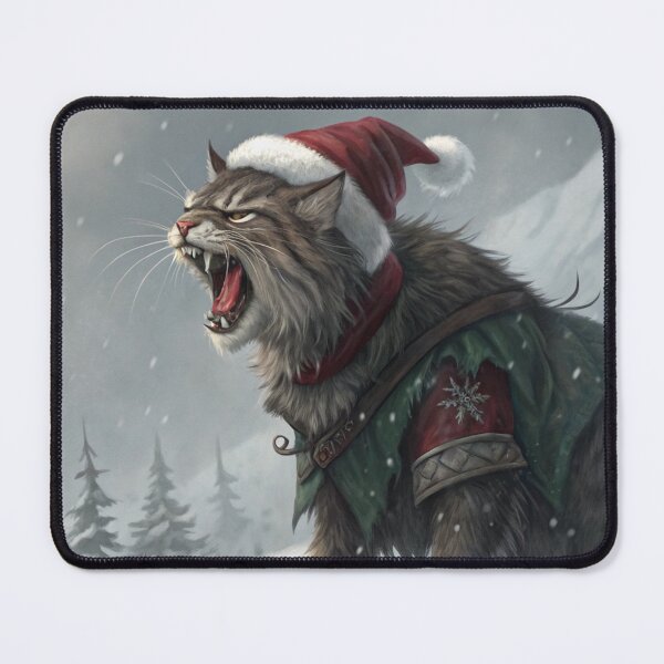 Item preview, Jólakötturinn (Yule Cat) – Roaring and Meowing, Annoyed Expression with Santa Hat | Icelandic Christmas Folklore Digital Painting designed and sold by AIfolklore.