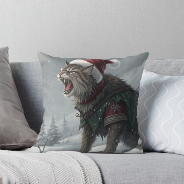 Item preview, Jólakötturinn (Yule Cat) – Roaring and Meowing, Annoyed Expression with Santa Hat | Icelandic Christmas Folklore Digital Painting designed and sold by AIfolklore.