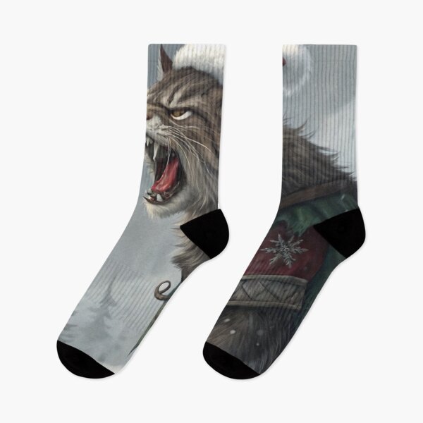 Item preview, Jólakötturinn (Yule Cat) – Roaring and Meowing, Annoyed Expression with Santa Hat | Icelandic Christmas Folklore Digital Painting designed and sold by AIfolklore.