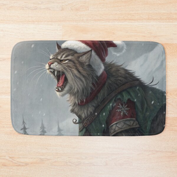 Item preview, Jólakötturinn (Yule Cat) – Roaring and Meowing, Annoyed Expression with Santa Hat | Icelandic Christmas Folklore Digital Painting designed and sold by AIfolklore.