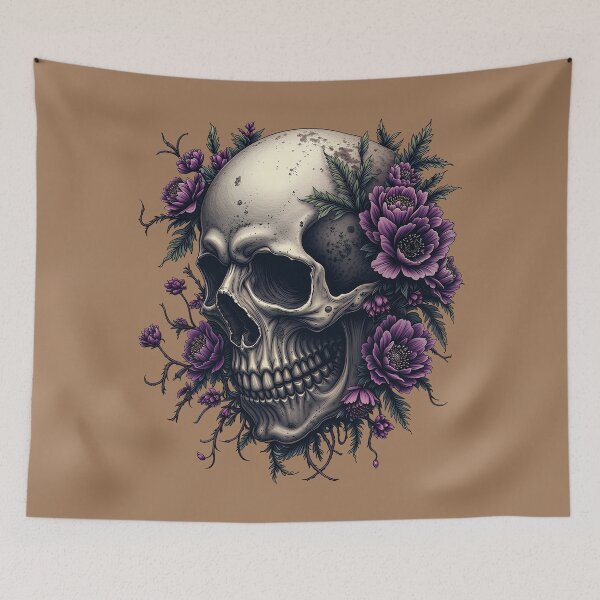 Item preview, Goth Floral Skull with Purple Peonies - Dark Academia Botanical Memento Mori designed and sold by DoceVaga.