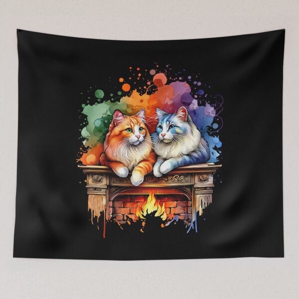Item preview, Cute cats lie on a fireplace designed and sold by ReneMM.