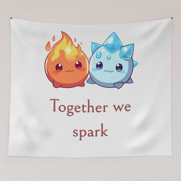 Item preview, Together We Spark – Fire & Ice Chibi Duo designed and sold by Monzora.