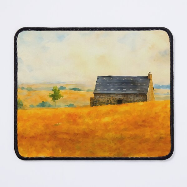 Item preview, Stone Barn in Golden Aubrac Fields – French Countryside Watercolor Art designed and sold by M.ALK.Watercolor.