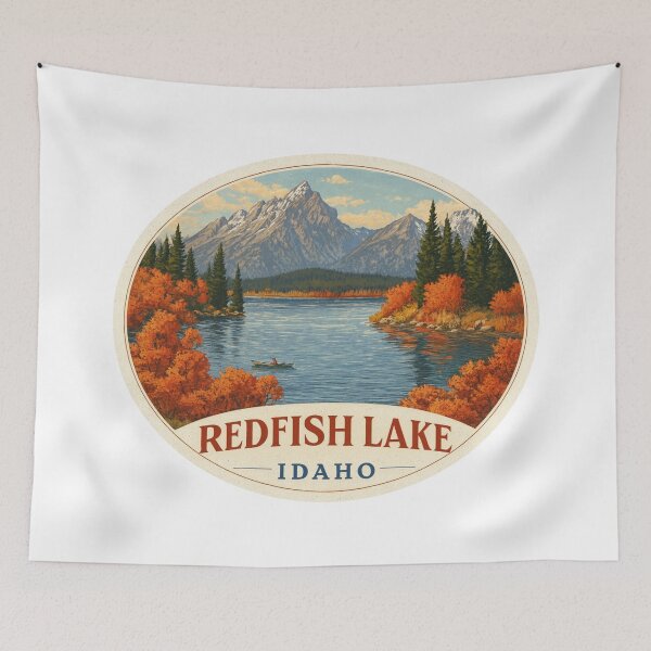 Item preview,  Redfish Lake Idaho Vintage National Park Oval Postcard Mountain Scene designed and sold by Blurbean.
