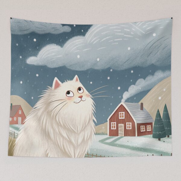 Item preview, Jólakötturinn (Yule Cat) – Cute and fluffy, happy | Icelandic Christmas Folklore Digital Painting designed and sold by AIfolklore.