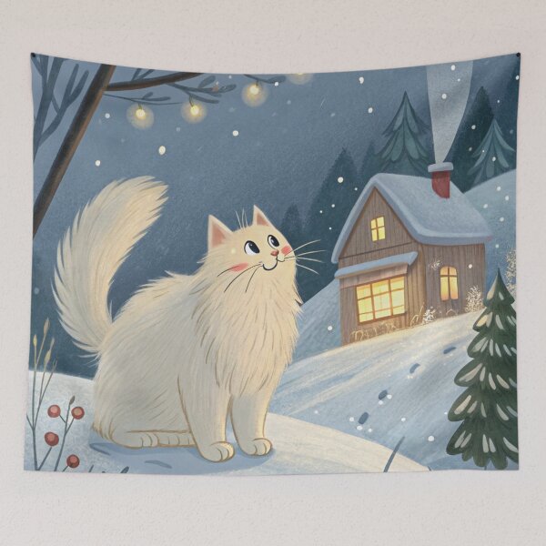 Item preview, Jólakötturinn (Yule Cat) – Cute and fluffy, happy | Icelandic Christmas Folklore Digital Painting designed and sold by AIfolklore.