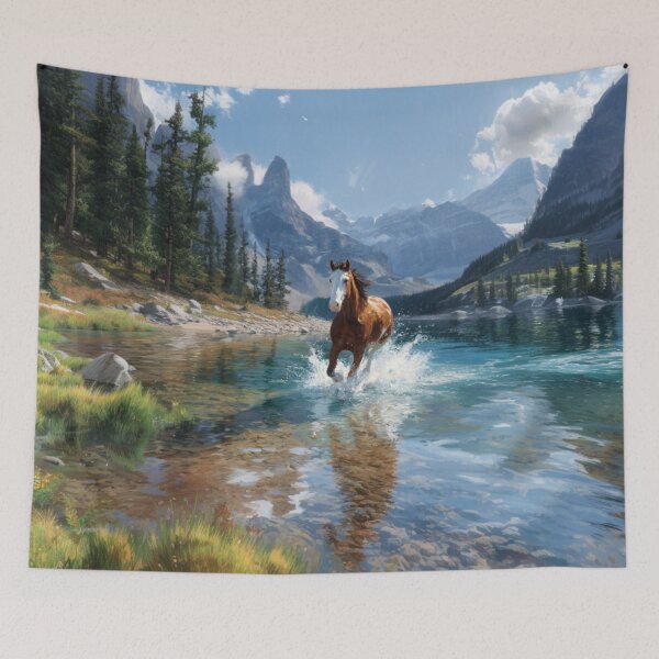 Item preview, A Quarter Horse galloping along the edge of a clear mountain lake Horses in Motion designed and sold by CDC40.