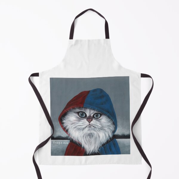 Item preview, A long-haired white cat wearing a red and blue cape. designed and sold by EmilyDouArt.
