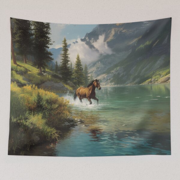 Item preview, A Quarter Horse galloping along the edge of a clear mountain lake Horses in Motion designed and sold by CDC40.