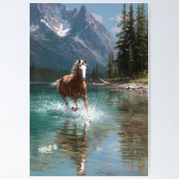 Item preview, A Quarter Horse galloping along the edge of a clear mountain lake Horses in Motion designed and sold by CDC40.