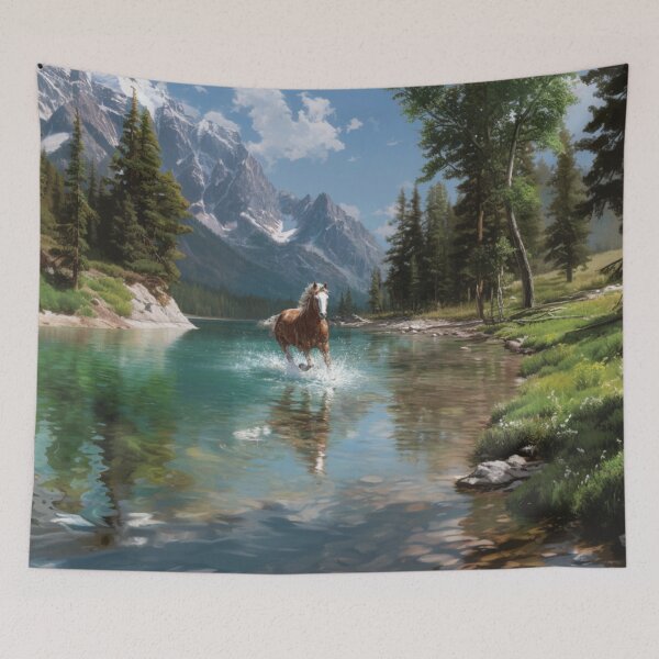 Item preview, A Quarter Horse galloping along the edge of a clear mountain lake Horses in Motion designed and sold by CDC40.