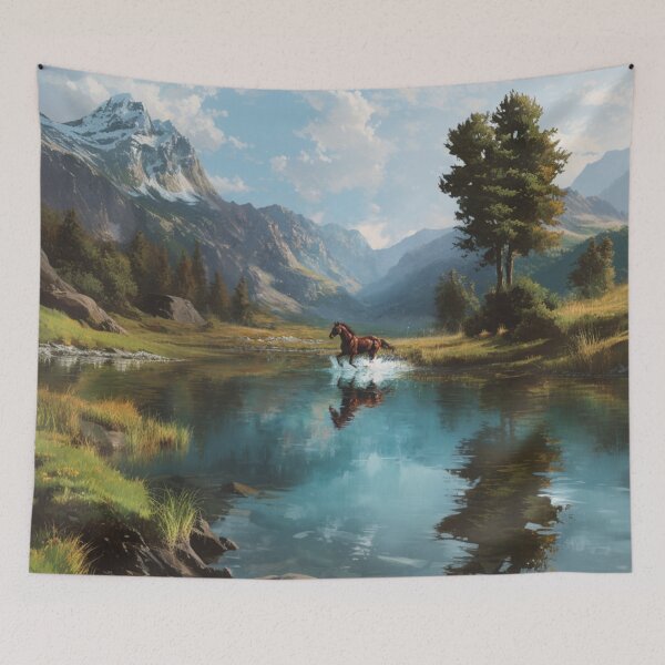 Item preview, A Quarter Horse galloping along the edge of a clear mountain lake Horses in Motion designed and sold by CDC40.
