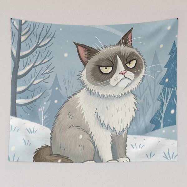 Item preview, Jólakötturinn (Yule Cat) – Cute and fluffy, annoyed | Icelandic Christmas Folklore Digital Illustration designed and sold by AIfolklore.