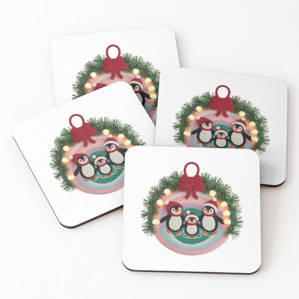 Item preview, Macrame Christmas Wreath with Family Penguins | Woven Design with Lights designed and sold by Polarisofficial.