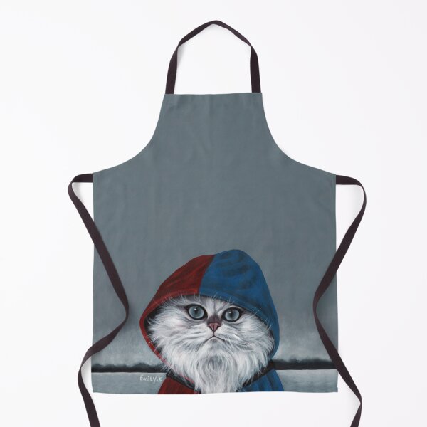 Item preview, A long-haired white cat wearing a red and blue cape. designed and sold by EmilyDouArt.