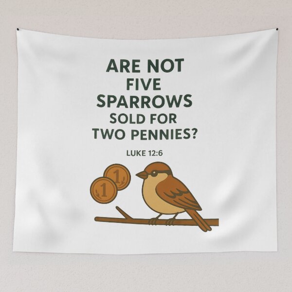 Item preview, Luke 12:6 Sparrow Bible Verse with Coins Illustration. designed and sold by loveandlightrb.