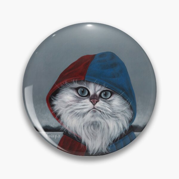 Item preview, A long-haired white cat, wearing a red and blue cape. designed and sold by EmilyDouArt.