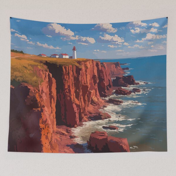 Item preview, Cape Tryon Prince Edward Island | Red Cliffs Lighthouse Poster designed and sold by TuncGK.