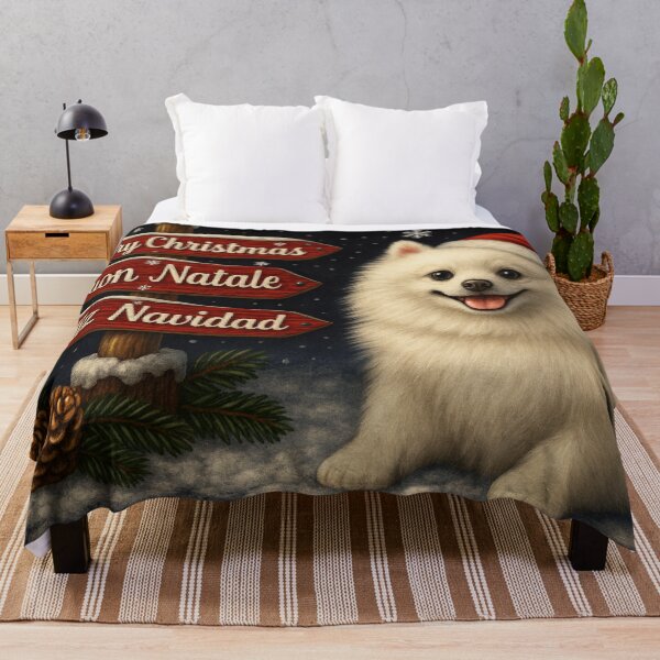 Item preview, Cute Christmas Pomeranian with Multilingual Holiday Sign designed and sold by GivingJoy.