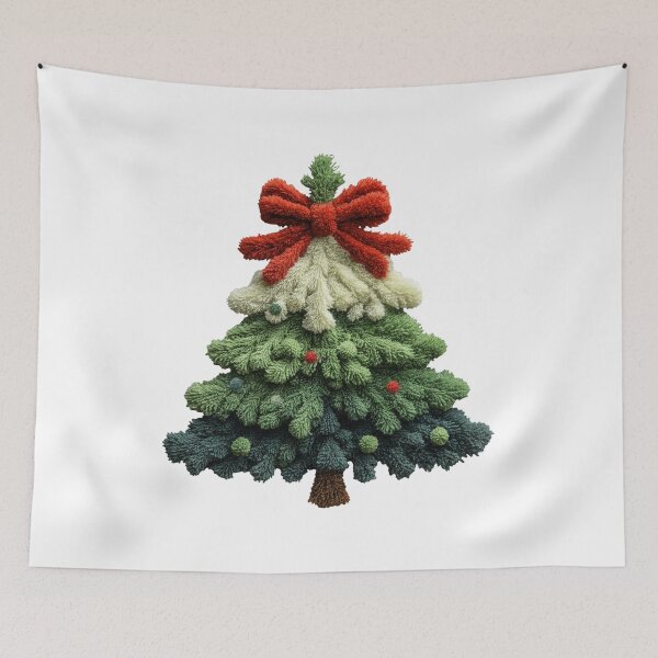 Aperçu de l'œuvre Sapin de Noël texturé avec nœud rouge au crochet créée et vendue par Polarisofficial.