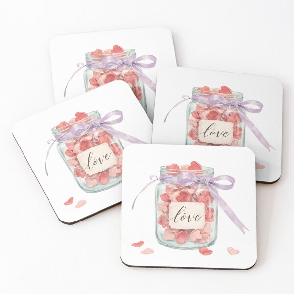 Item preview, Colorful heart-shaped candies in a jar labeled love for romantic occasions and celebrations designed and sold by SpaceartLilu.
