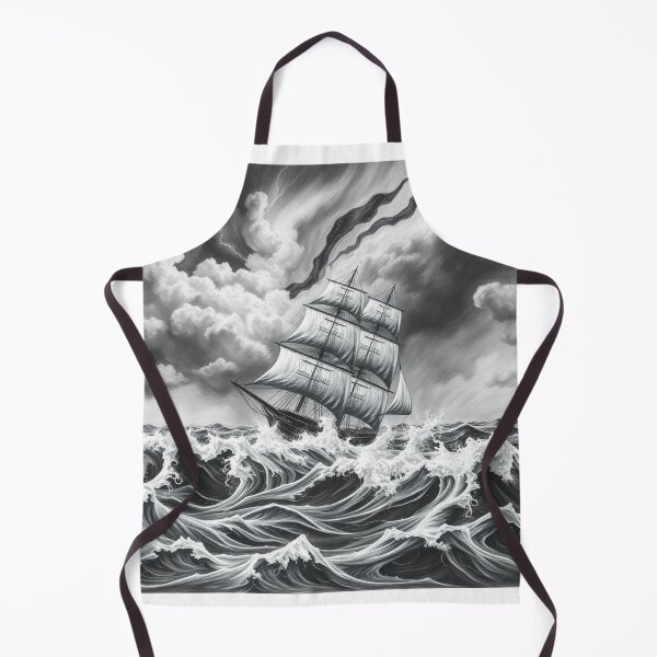 Item preview, Tall Ship in Thunderstorm Black and White Nautical Art designed and sold by EllDAV777.