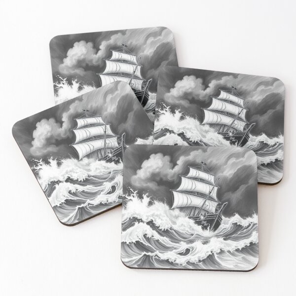 Item preview, Dramatic Ship in Storm Pencil Drawing - Black and White Art designed and sold by EllDAV777.