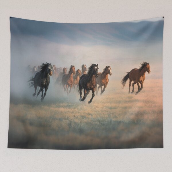 Item preview, A herd of wild horses sprinting across the open plains at dusk Horses in Motion designed and sold by CDC40.