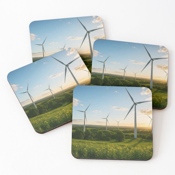 Item preview, Sunset Windmills – Wildflower Hills Landscape Illustration designed and sold by EmeraldeaArt.