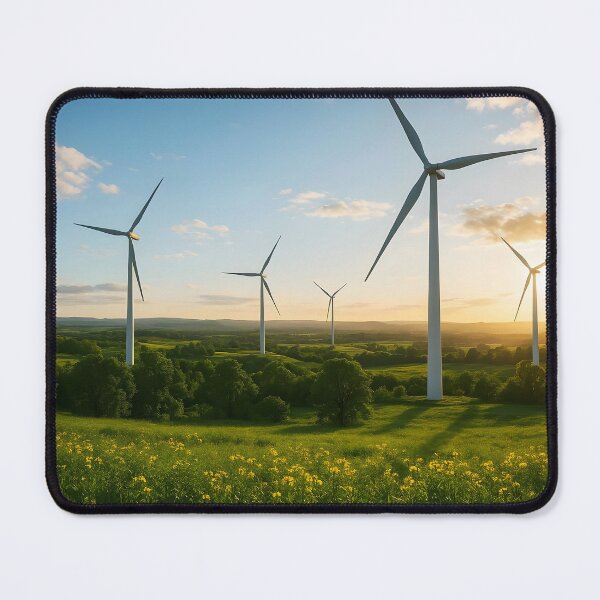Item preview, Sunset Windmills – Wildflower Hills Landscape Illustration designed and sold by EmeraldeaArt.