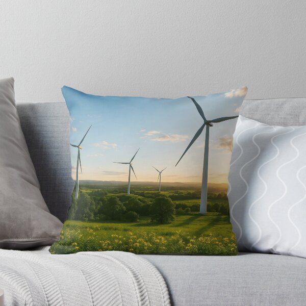 Item preview, Sunset Windmills – Wildflower Hills Landscape Illustration designed and sold by EmeraldeaArt.
