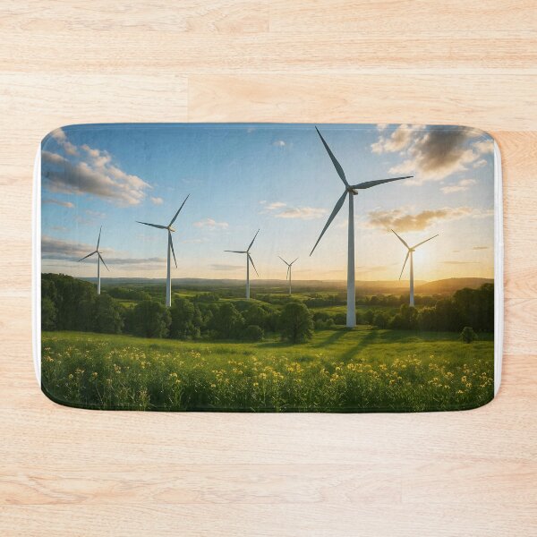 Item preview, Sunset Windmills – Wildflower Hills Landscape Illustration designed and sold by EmeraldeaArt.