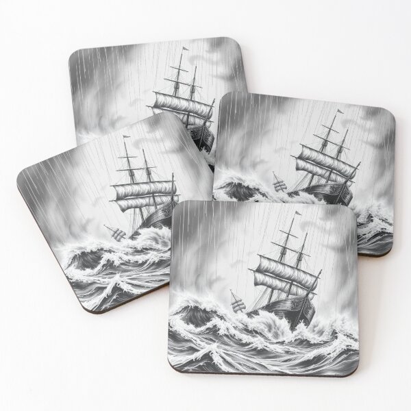 Item preview, Epic Tall Ship in Storm Black and White Nautical Art designed and sold by EllDAV777.