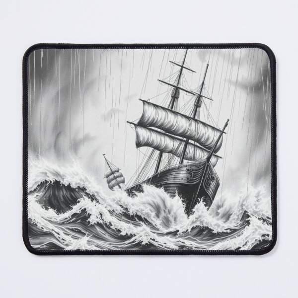 Item preview, Epic Tall Ship in Storm Black and White Nautical Art designed and sold by EllDAV777.