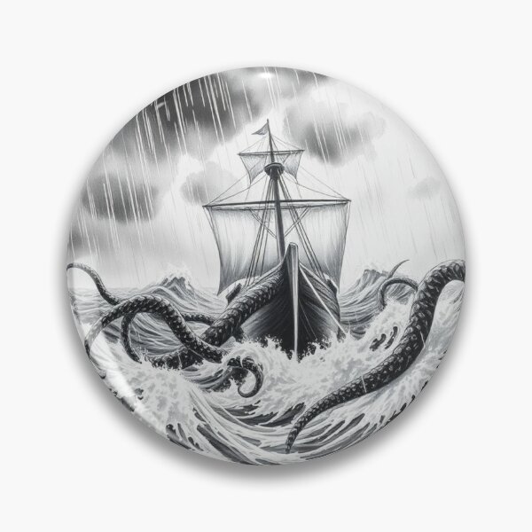Item preview, Kraken Attacking Ship in Storm - Dark Monochrome Sea Monster Art designed and sold by EllDAV777.