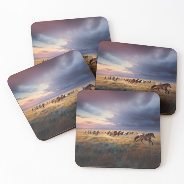 Item preview, A herd of wild horses sprinting across the open plains at dusk Horses in Motion designed and sold by CDC40.