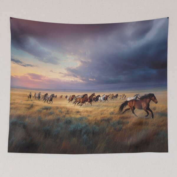 Item preview, A herd of wild horses sprinting across the open plains at dusk Horses in Motion designed and sold by CDC40.