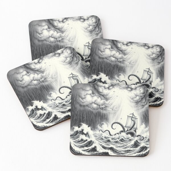 Item preview, Kraken Attack Ship in Storm - Dark Nautical Fantasy Art designed and sold by EllDAV777.