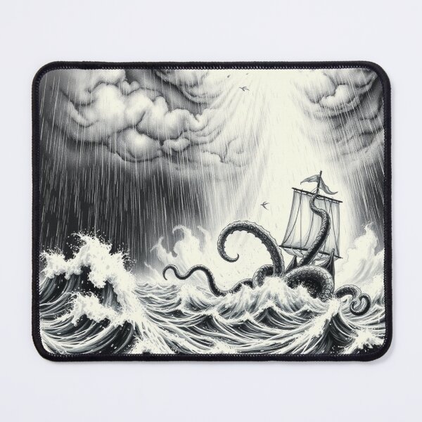 Item preview, Kraken Attack Ship in Storm - Dark Nautical Fantasy Art designed and sold by EllDAV777.