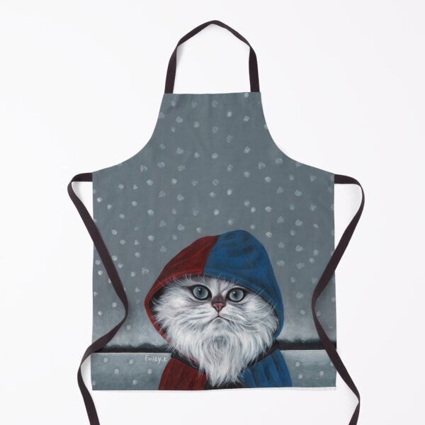 Item preview, It was snowing at the time, and a long-haired white cat wearing a red and blue cape. designed and sold by EmilyDouArt.