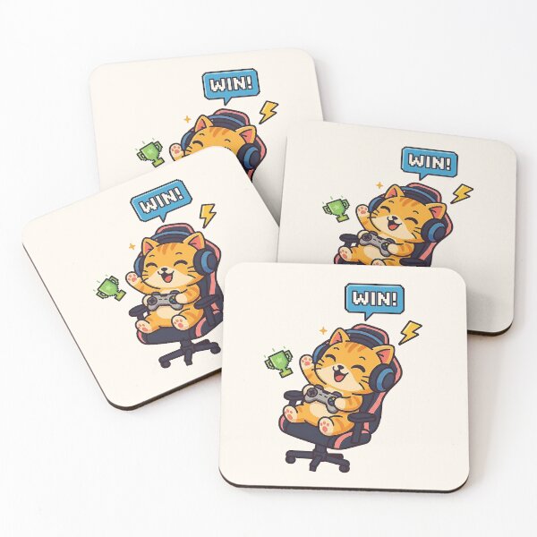 Item preview, Victory Cute Gamer Cat Winning Pixel Art Trophy designed and sold by HoopeStylee.