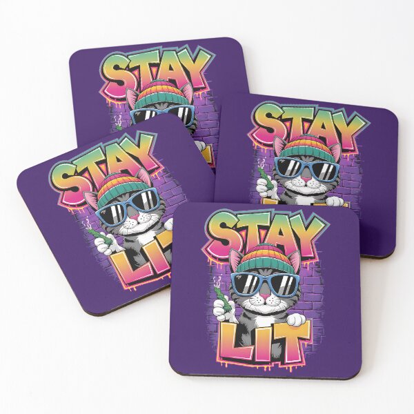 Item preview, Cool Stoner Cat - STAY LIT - Colorful CANNABIS Marijuana WEED Design designed and sold by CannaCreative.