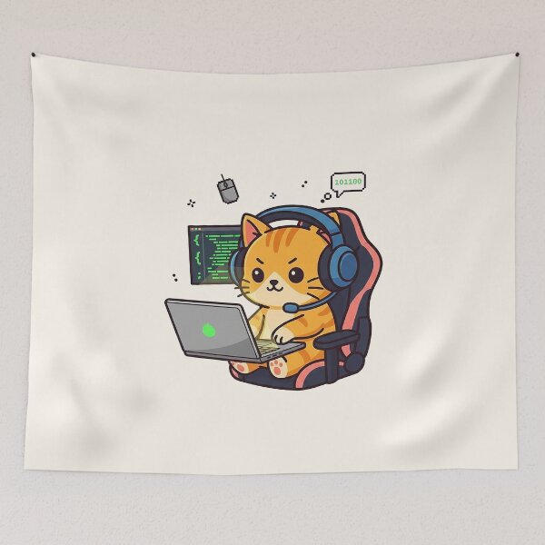 Item preview, Cute Cat Programmer Coder Hacking Binary Laptop designed and sold by HoopeStylee.