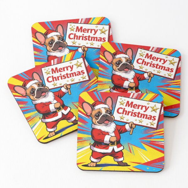 Item preview, Cute Christmas Dog Holding Merry Christmas Sign – Frenchie Holiday Art designed and sold by UniqueArtsOnly.