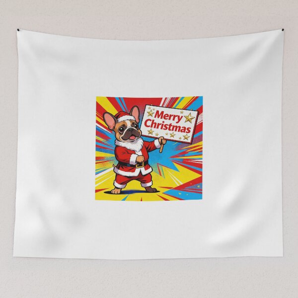 Item preview, Cute Christmas Dog Holding Merry Christmas Sign – Frenchie Holiday Art designed and sold by UniqueArtsOnly.